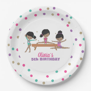Assiettes En Carton Gymnastique rose violet turquoise fille Anniversai