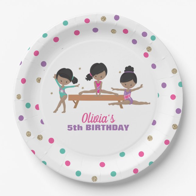 Assiettes En Carton Gymnastique rose violet turquoise fille Anniversai (Devant)