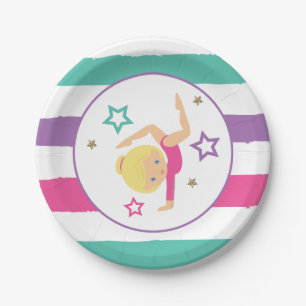 Assiettes En Carton Gymnastique rose violet turquoise fille Anniversai