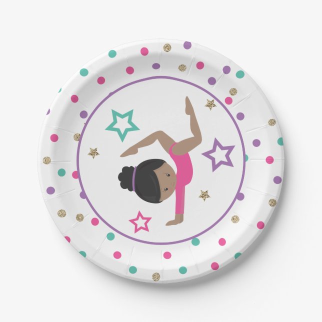Assiettes En Carton Gymnastique rose violet turquoise fille Anniversai (Devant)