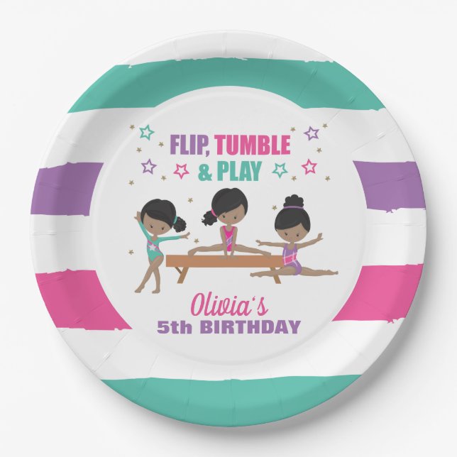Assiettes En Carton Gymnastique rose violet turquoise fille Anniversai (Devant)