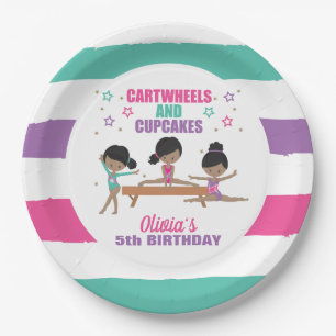 Assiettes En Carton Gymnastique rose violet turquoise fille Anniversai