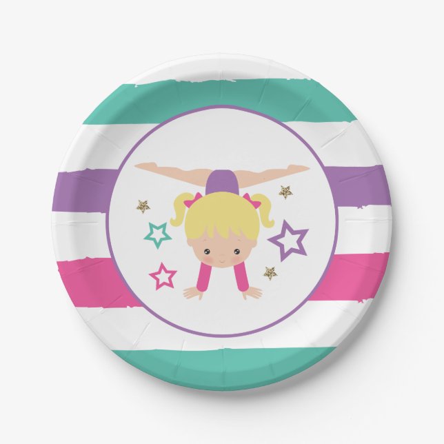 Assiettes En Carton Gymnastique rose violet turquoise fille Anniversai (Devant)