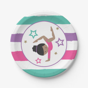 Assiettes En Carton Gymnastique rose violet turquoise fille Anniversai