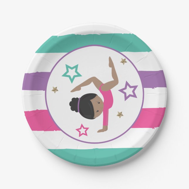 Assiettes En Carton Gymnastique rose violet turquoise fille Anniversai (Devant)