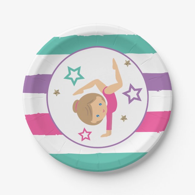 Assiettes En Carton Gymnastique rose violet turquoise fille Anniversai (Devant)