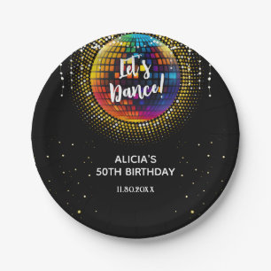 Assiettes En Carton Halftone Or Coloré Disco Ball Anniversaire