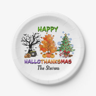 Assiettes En Carton Hallothanksmas heureux avec des arbres