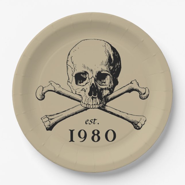 Assiettes En Carton Halloween 1980 Gothique du crâne 43e anniversaire (Devant)