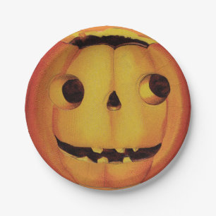 Assiettes En Carton Halloween à l'ancienne, Citrouille (jack-o'-lanter