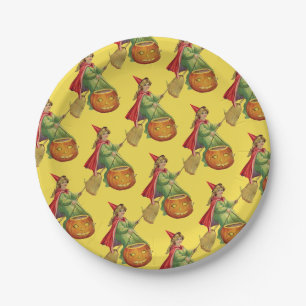 Assiettes En Carton Halloween à l'ancienne, sorcière