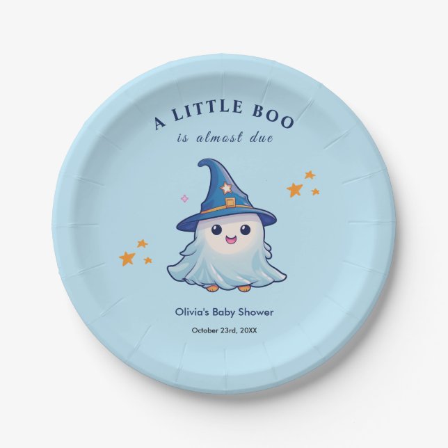 Assiettes En Carton Halloween Bleu Un Petit Baby shower Boo (Devant)