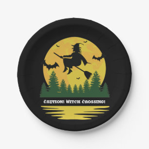 Assiettes En Carton Halloween Caution Sorcière Traversée Flying Brooms