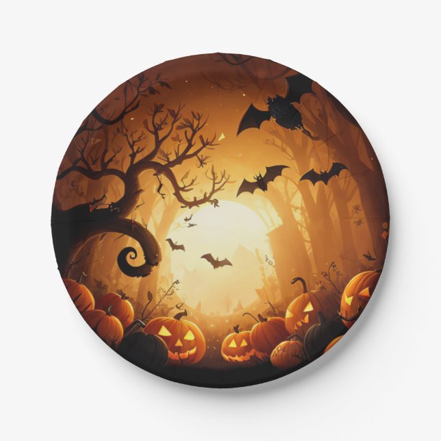 Assiettes En Carton Halloween/chauve-souris/Citrouille/automne (Devant)