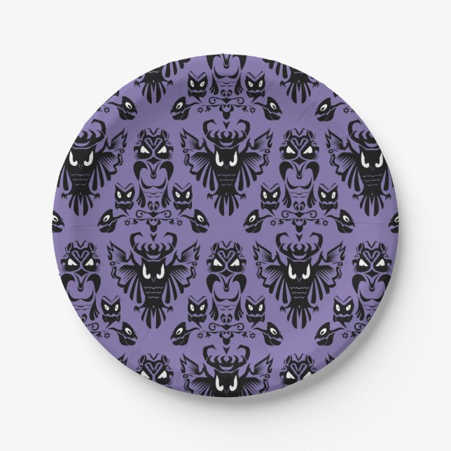 Assiettes En Carton Halloween Chouettes Noir et Violet Jeu d'yeux Wick (Devant)