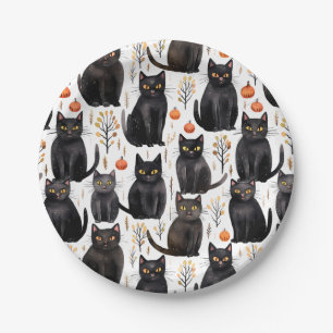 Assiettes En Carton Halloween Citrouille de chat noir