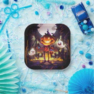 Assiettes En Carton Halloween Citrouille mignon Fantômes Moon Effrayan