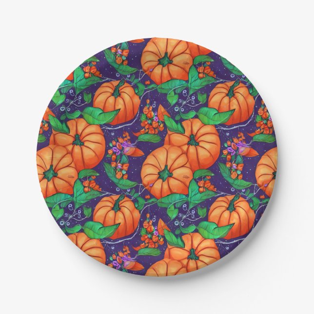 Assiettes En Carton Halloween Citrouille orange (Devant)