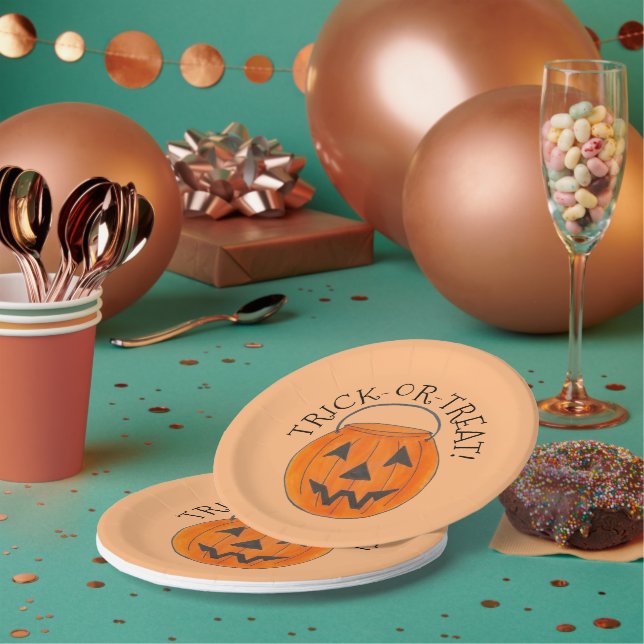 Assiettes En Carton Halloween Citrouille Orange Trick or Treat (Multi)