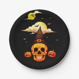 Assiettes En Carton Halloween citrouille Skull