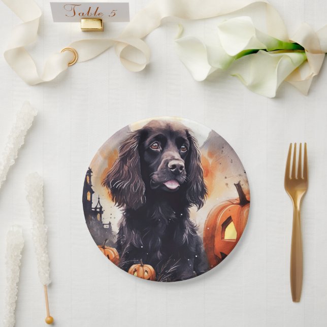 Assiettes En Carton Halloween Cocker Spaniel Avec Citrouilles (Mariage)