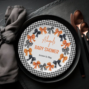 Assiettes En Carton Halloween Coquette Black   Baby shower Orange Bows