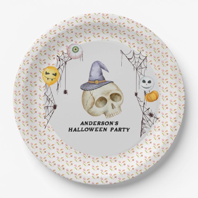 Assiettes En Carton Halloween Costume fête aquarelle (Devant)