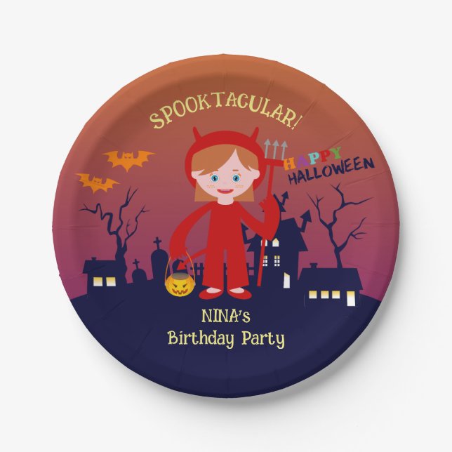 Assiettes En Carton Halloween Costume fille fête d'anniversaire (Devant)