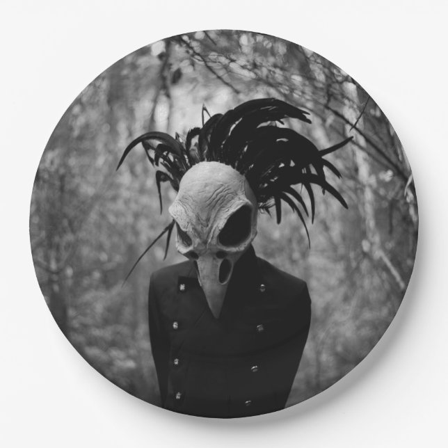 Assiettes En Carton Halloween crâne d'oiseau déplaisant (Devant)