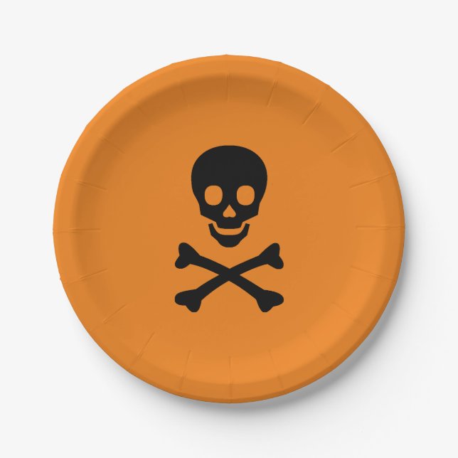 Assiettes En Carton Halloween crâne noir orange éffrayant (Devant)
