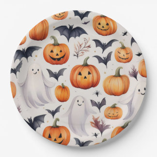 Assiettes En Carton Halloween Cute Ghost Citrouille Party Plaque