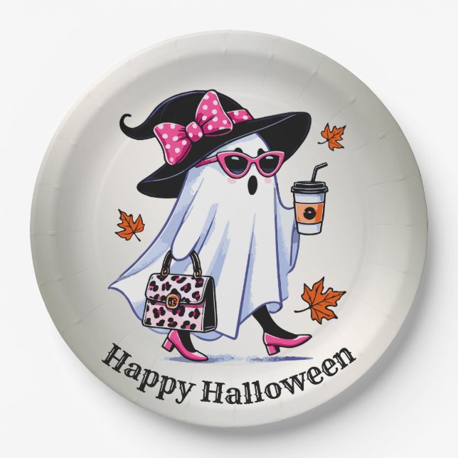 Assiettes En Carton Halloween Cute Stylish sorcière Ghost Coffee Cup (Devant)