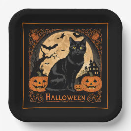 Assiettes En Carton Halloween de chat de Kitty noir
