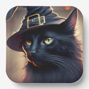 Assiettes En Carton Halloween de chat noir