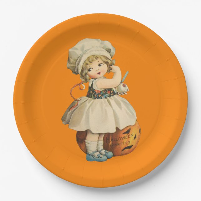 Assiettes En Carton Halloween de la pomme de sculpture de fille (Devant)