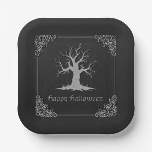 Assiettes En Carton Halloween de l'arbre Éffrayant argenté