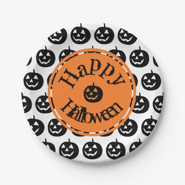 Assiettes En Carton Halloween design Citrouille moderne (Devant)
