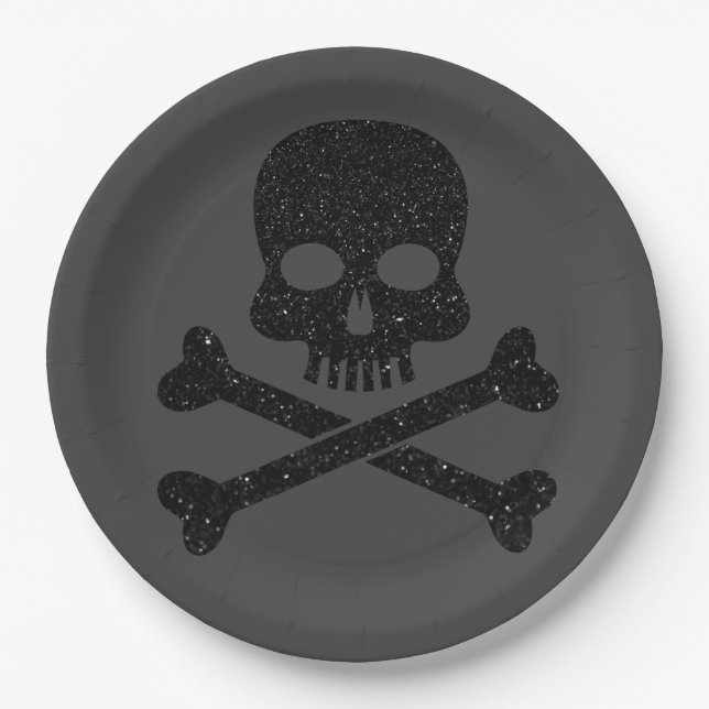 Assiettes En Carton Halloween du crâne de parties scintillant (Devant)