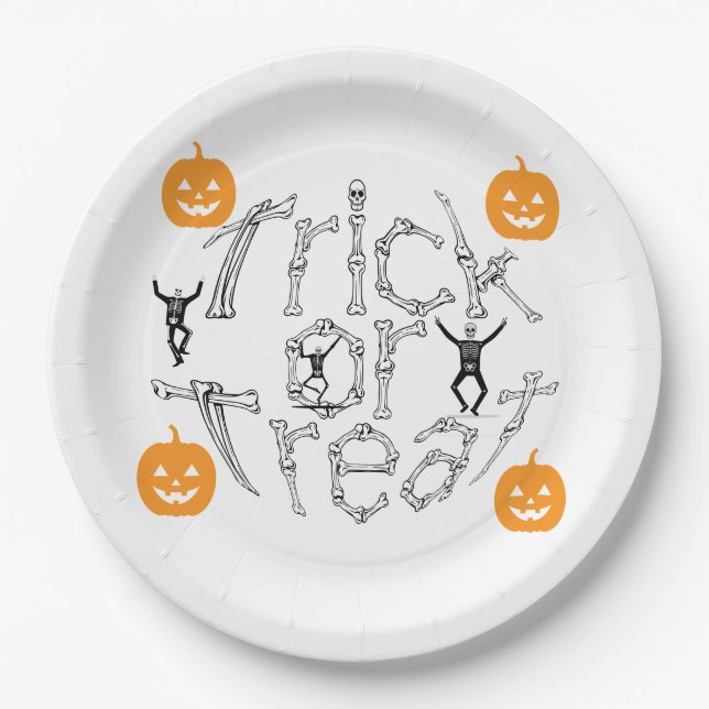Assiettes En Carton Halloween Éffrayant Bone Texte ou traitement (Devant)
