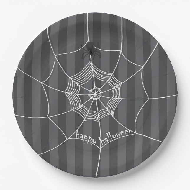 Assiettes En Carton Halloween Éffrayant effrayant mignon araignée Web (Devant)