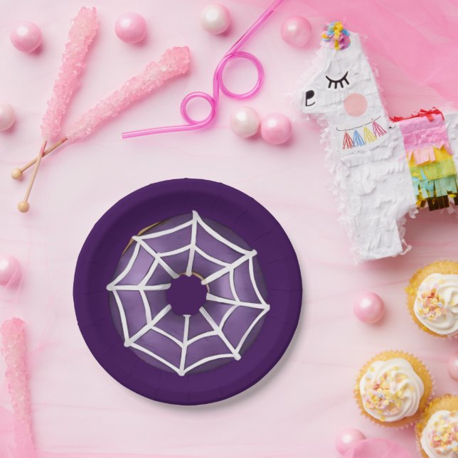Assiettes En Carton Halloween Éffrayant violet beignets Web Party (Fête)