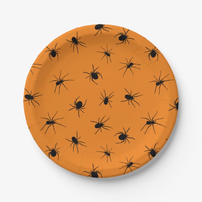 Assiettes En Carton Halloween Éffrayants araignées Orange Party (Devant)