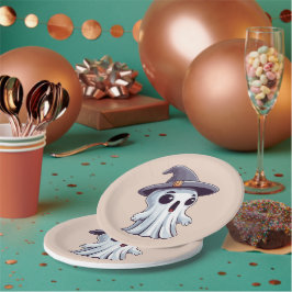 Assiettes En Carton Halloween : Fantôme avec chapeau.