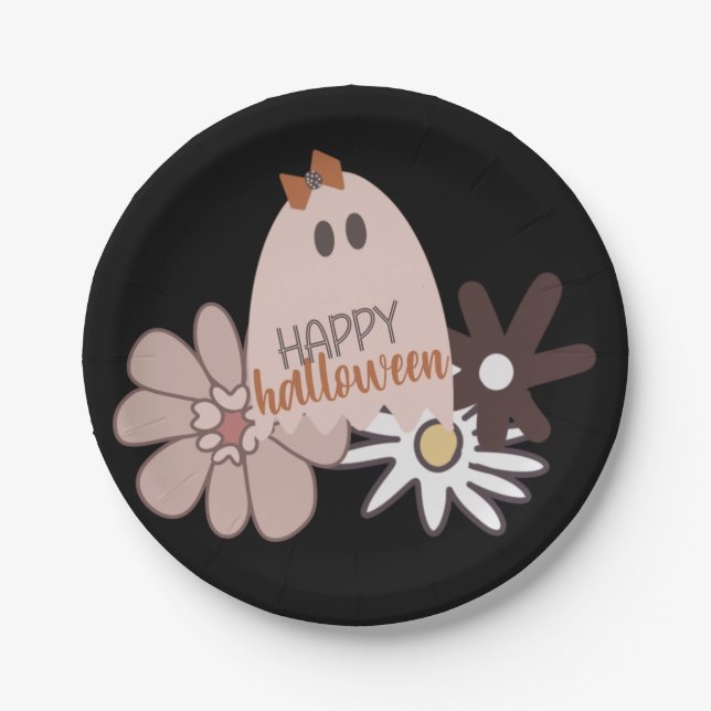Assiettes En Carton Halloween florale Fantôme rose mou (Devant)