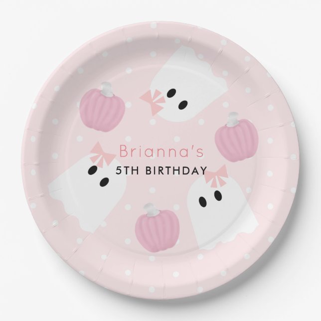Assiettes En Carton Halloween Ghost GIrl & Citrouille Anniversaire ros (Devant)