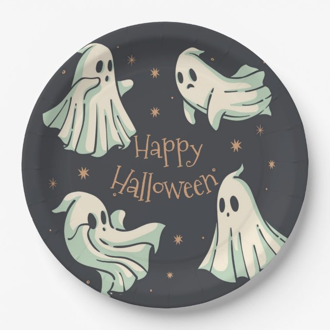 Assiettes En Carton Halloween Ghost Spooktacular Happy Halloween (Devant)