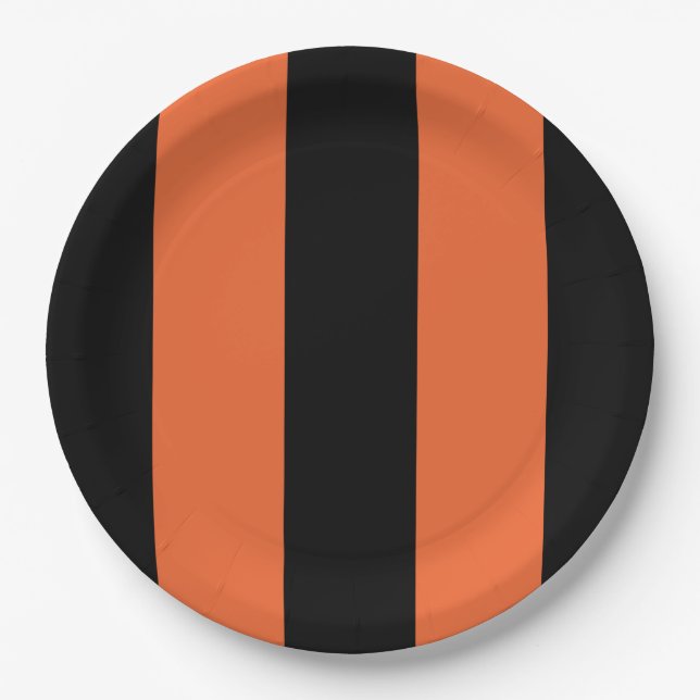 Assiettes En Carton Halloween Gras Orange & Black Stripes Géométriques (Devant)