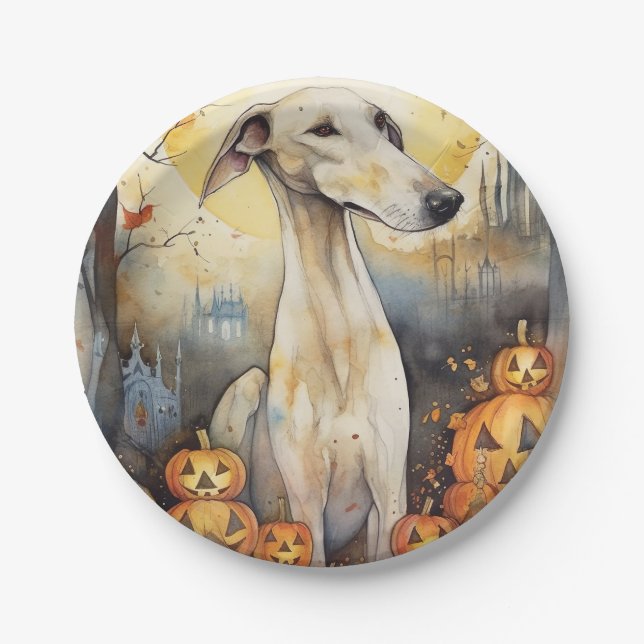 Assiettes En Carton Halloween Greyhound Avec La Peur Citrouille (Devant)