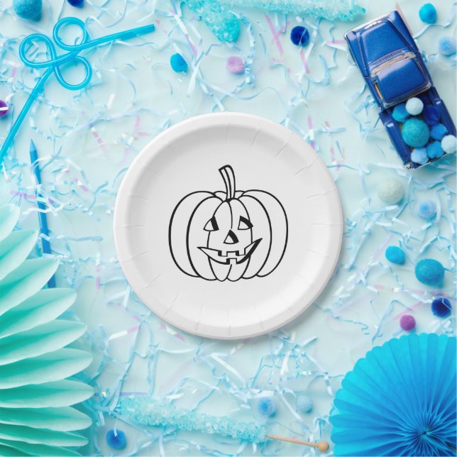 Assiettes En Carton Halloween Jack-o'-lantern noir blanc éffrayant (Fête)