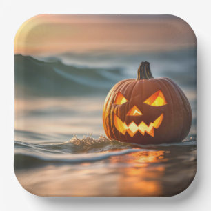 Assiettes En Carton Halloween Jack-o-Lantern Sur La Mer